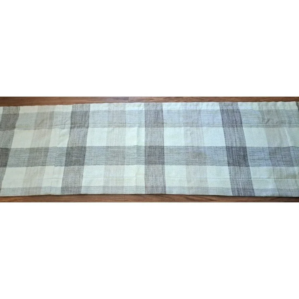 Plaid Curtain Valance Woven Cotton Brown Ivory Handmade Farmhouse 77.5x16.5